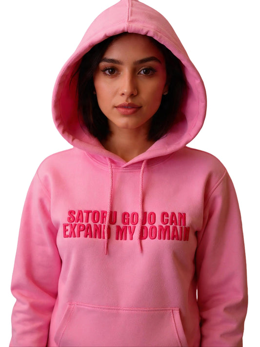 Embroidered 'Satoru Gojo can expand my domain' Hoodie or Crew Neck, Long Sleeve, Classic fit, Unisex, Adult