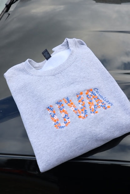 Embroidered "Floral Lettering Cavs", Hoodie or Crew Neck, Long Sleeve, Classic fit, Unisex, Adult