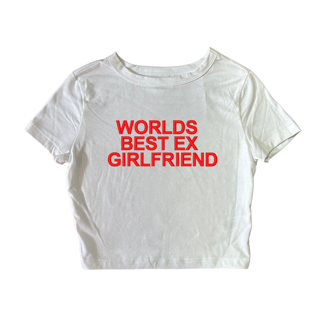 Embroidered 'Worlds Best Ex Girlfriend' Cropped T-Shirt, Petite fit, Short Sleeve, Female, Adult