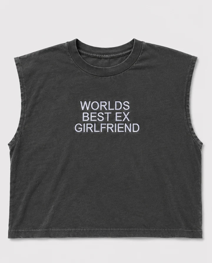 Embroidered Worlds Best Ex girlfriend Cropped Muscle Tee, Tank Top, Crop Fit, Unisex, Adult