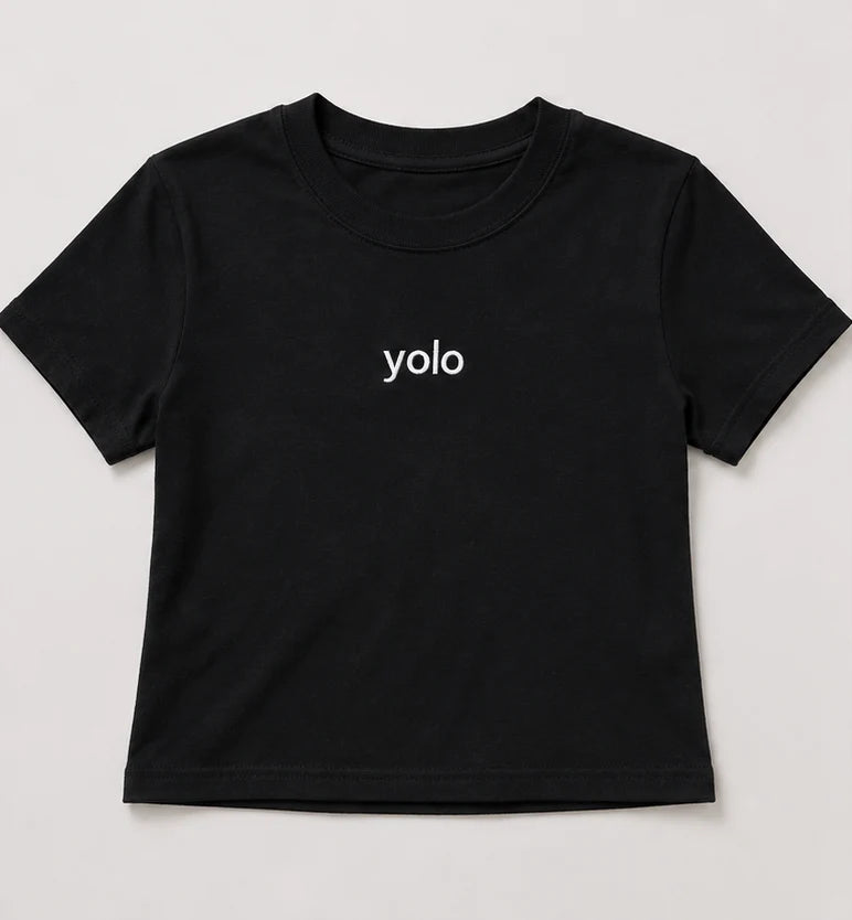 Embroidered yolo, Short Sleeve, Petite fit, Unisex, Long Crop Top