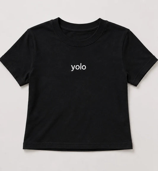 Embroidered yolo, Short Sleeve, Petite fit, Unisex, Long Crop Top