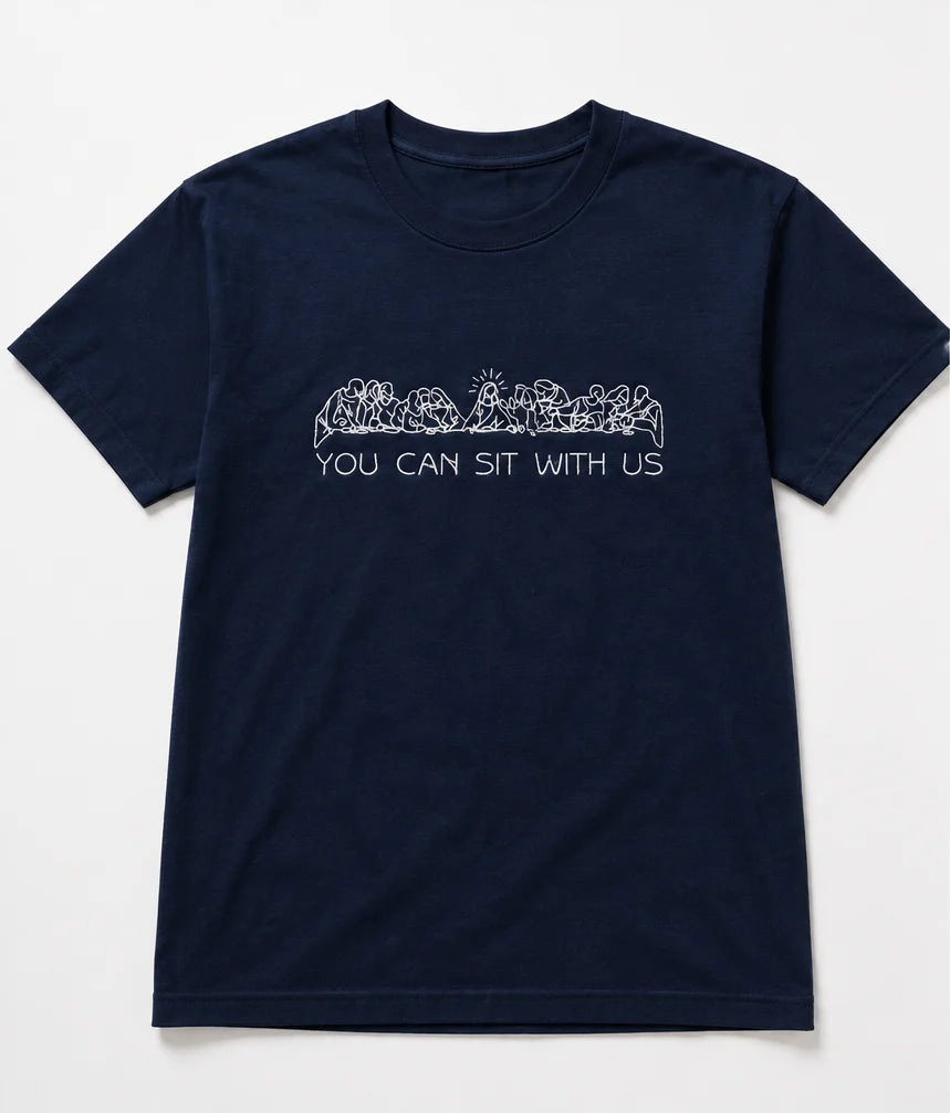 Embroidered You Can Sit With Us, Jesus, The Last Supper, Easter, Short Sleeve, Modern Classic Fit, Unisex, Adult T-Shirt